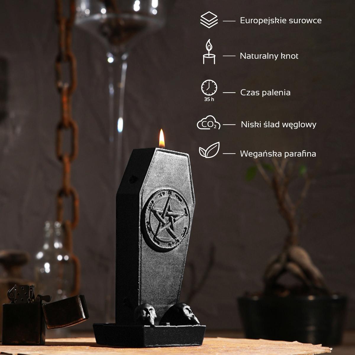 Świeca Coffin with Pentagram Black Metallic nr. 2