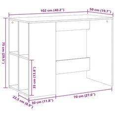  Biurko 102x50x75cm z praktycznymi półkami dąb sonoma do biura gabinetu lub pokoju - Miniaturka zdjęcia nr 9