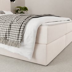 Łóżko kontynentalne 160x200x113 cm tapicerowane podwójne z materacem kremowe - Miniaturka zdjęcia nr 6