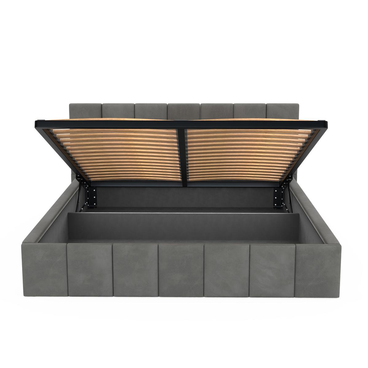Łóżko tapicerowane 140x200 premium z pojemnikiem do sypialni szare wezgłowie 107 cm nr. 12