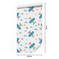 Tapeta dla dzieci kolorowe samoloty chmury gwiazdy  - Miniaturka zdjęcia nr 2