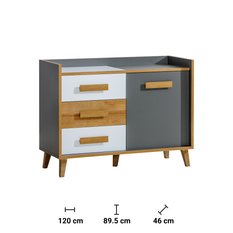 Komoda 120x46x89,5 cm z szafkami i szufladami antracyt i bialy  do salonu i przedpokoju - Miniaturka zdjęcia nr 2