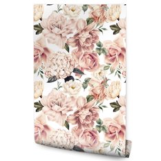 Tapeta Do Sypialni Różowe KWIATY Róże Peonie Hortensje Styl Vintage  - Miniaturka zdjęcia nr 1