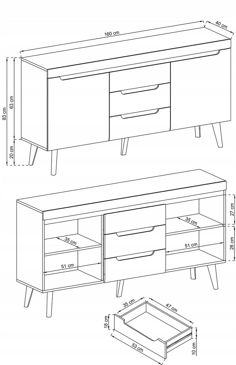 Komoda NKSZ 160x83x40 cm artisan na czarnych nóżkach do salonu  nr. 5
