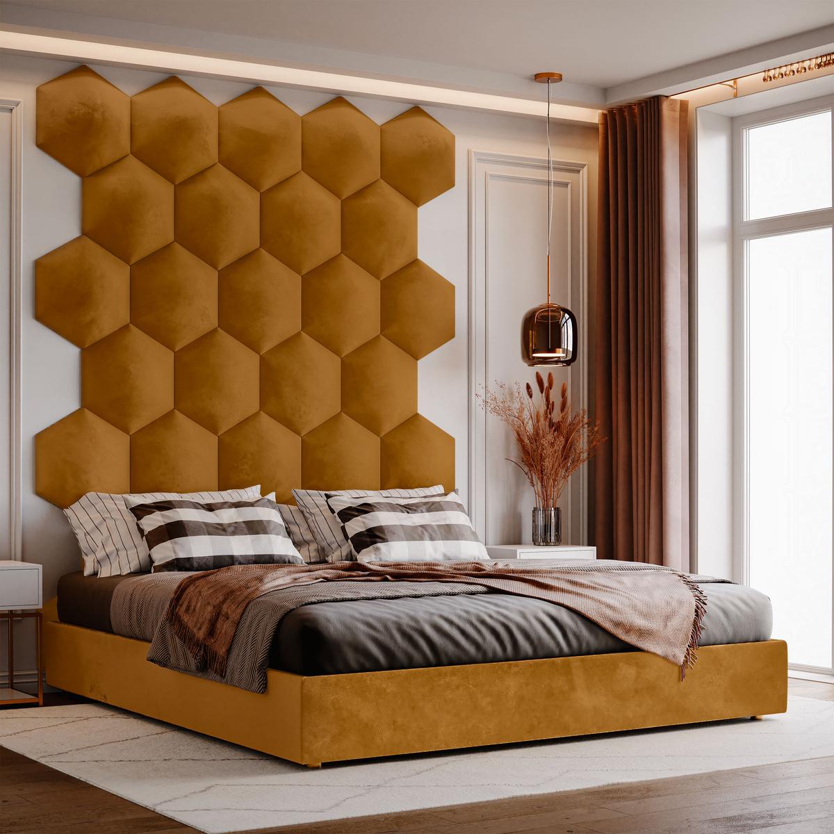 Panele tapicerowane  35x40 cm na ścianę hexagon żółty nr. 5