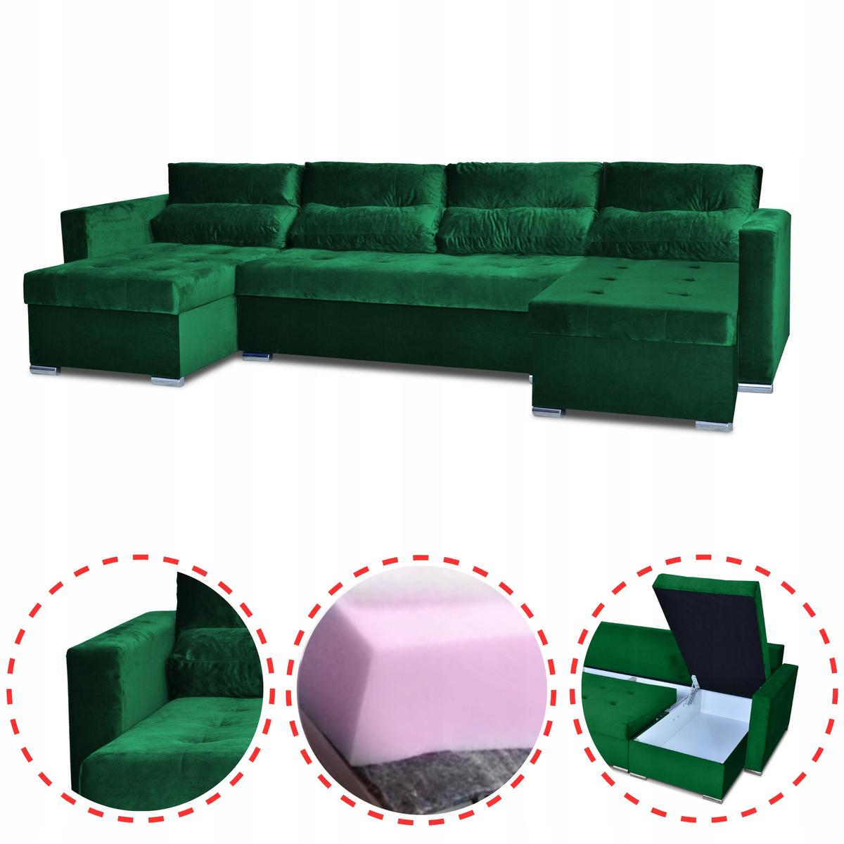 Narożnik Varius BIG 297x74x140 cm kształt U z funkcją spania i przechowywania do salonu Royal zieleń nr. 2