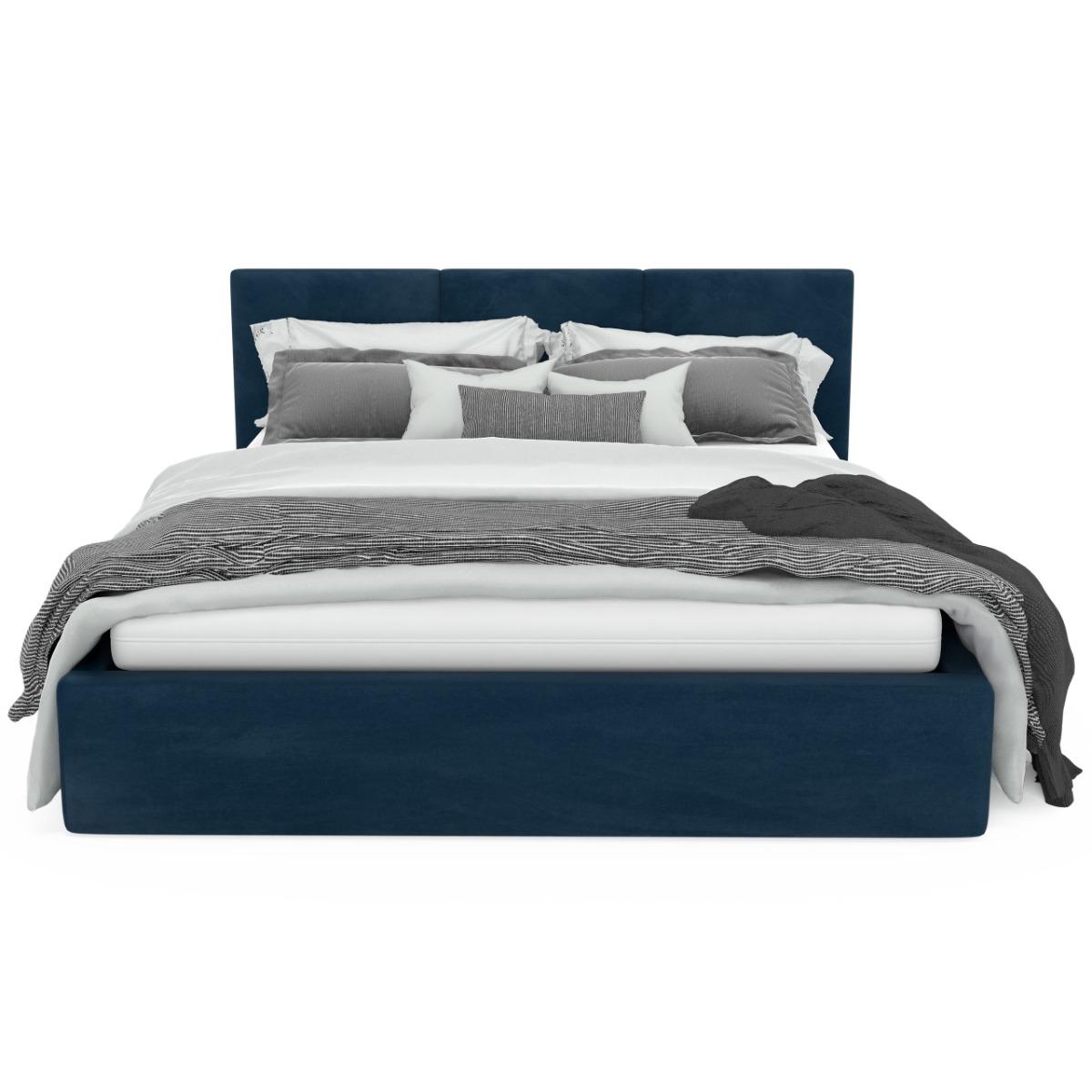 Łóżko tapicerowane 160x200x88 cm do sypialni podwójne otwierany schowek na pościel basic granatowy nr. 11