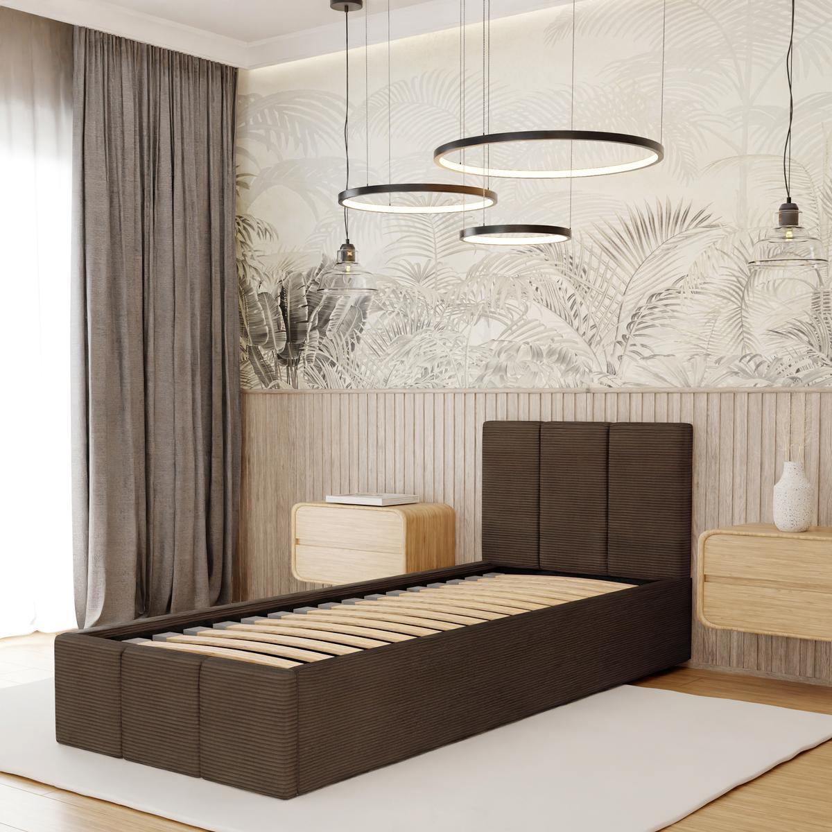 Łóżko Tapicerowane Do Sypialni 90x200cm Podwójne z Pojemnikiem Brązowe nr. 3