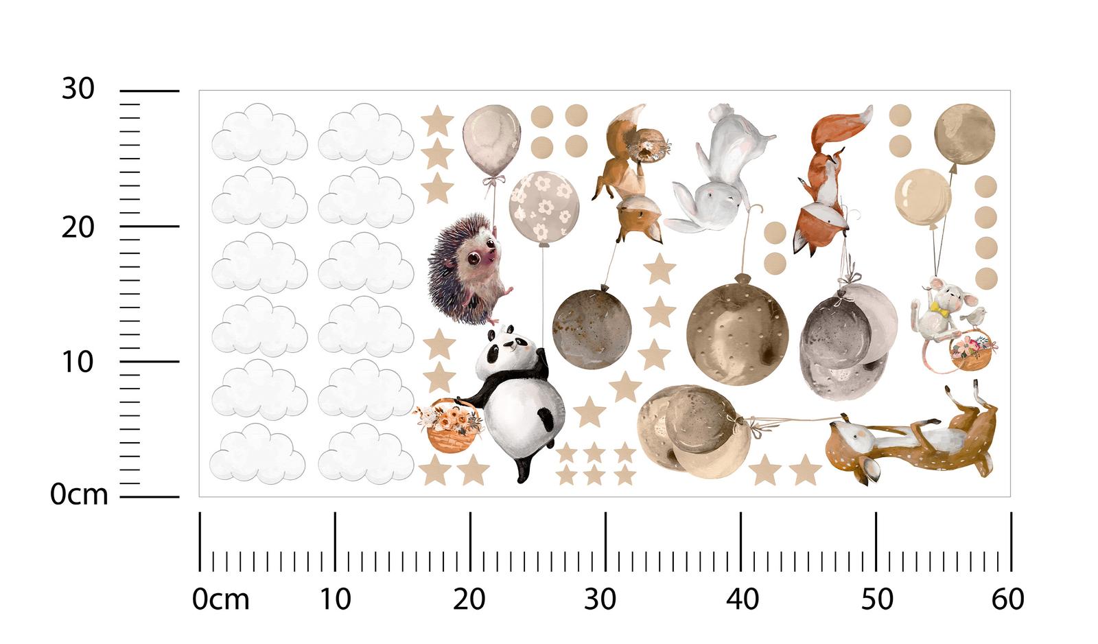 Naklejki Dla Dzieci Dzikie Zwierzątka Chmury 60x30 Balony ZESTAW nr. 2