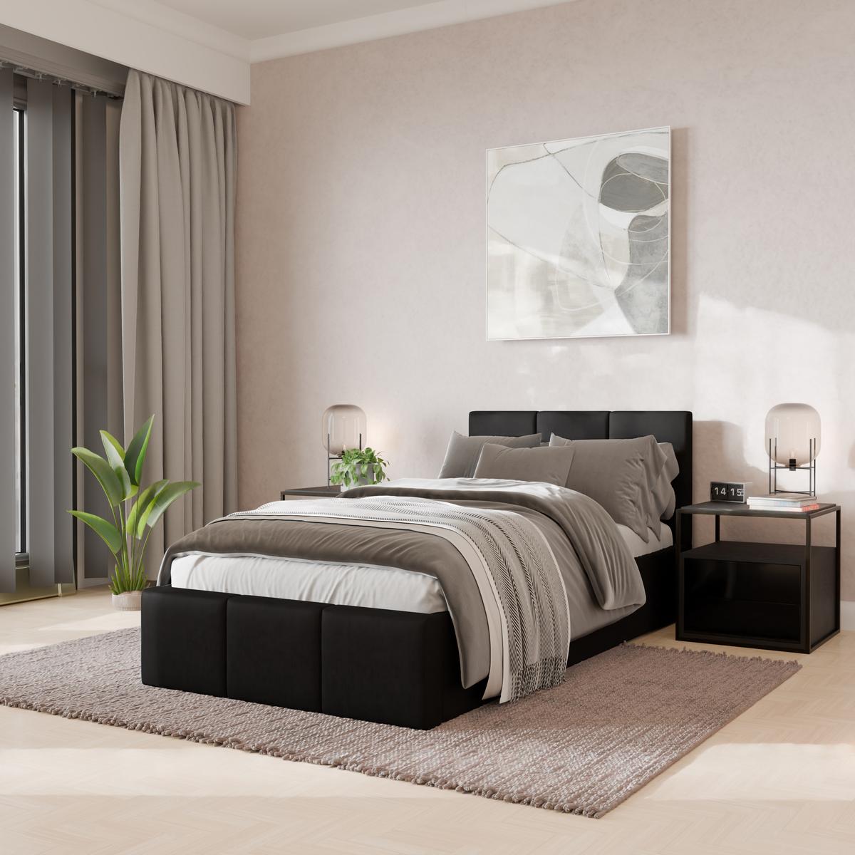 Łóżko Pojedyncze 90x200cm łóżko tapicerowane z pojemnikiem grafitowe do sypialni wezgłowie 110 cm