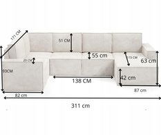 Narożnik U2 PORTO 311x151x93 cm sztruks kremowy do salonu - Miniaturka zdjęcia nr 12