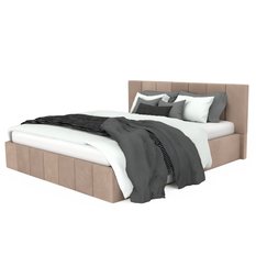 Łóżko tapicerowane 140x200 premium z pojemnikiem do sypialni beżowe wezgłowie 107 cm - Miniaturka zdjęcia nr 8