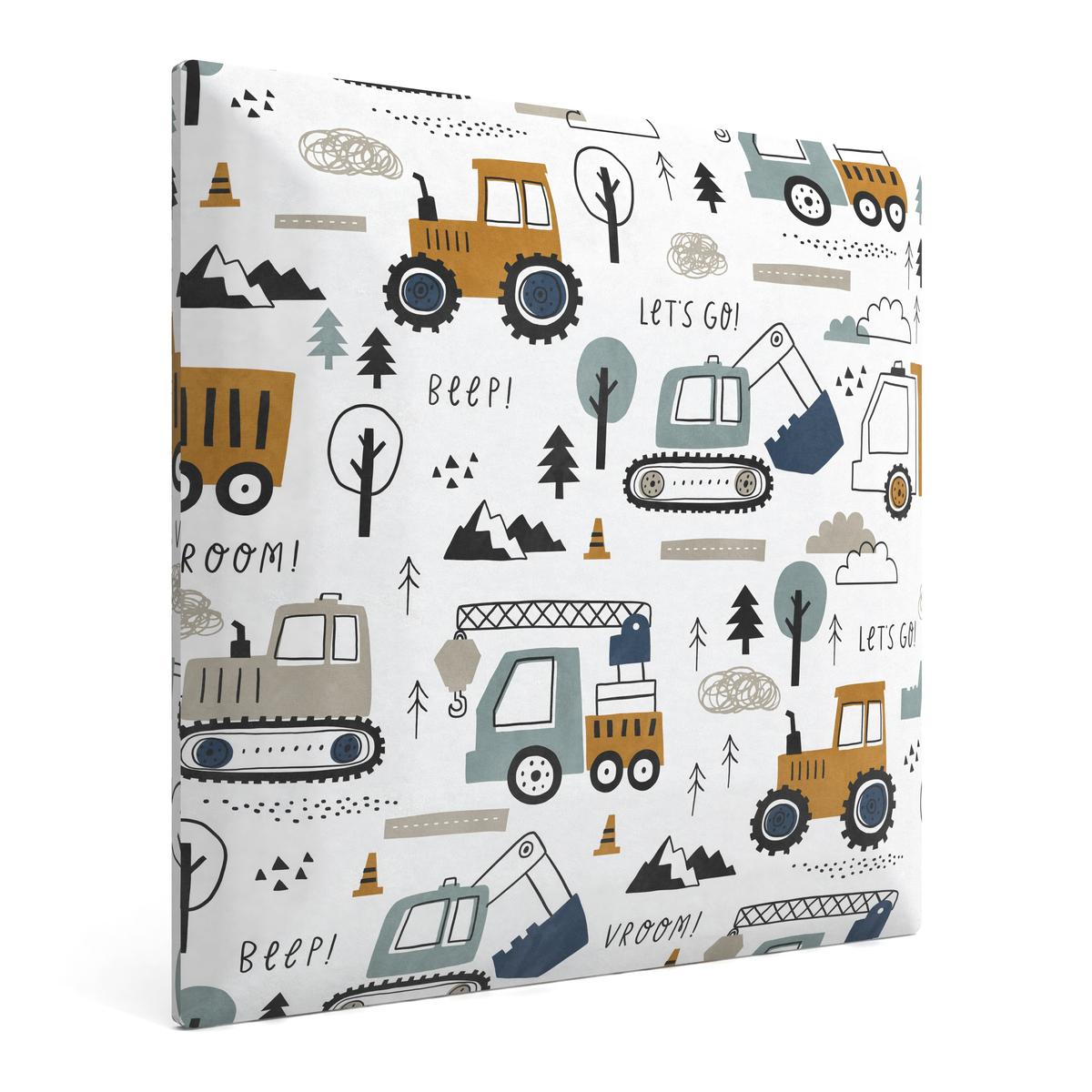 Panele tapicerowane 30x30 cm koparki traktory z nadrukiem dla dzieci na ścianę