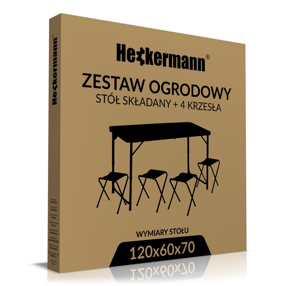 Stół składany z otworem 120x60cm Heckermann Biały + 4x Taboret nr. 8