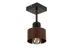 Lampa sufitowa 12x12x25 cm jednopunktowy spot z drewna i metalu gwint E27 brązowo-czarna do salonu - Miniaturka zdjęcia nr 1