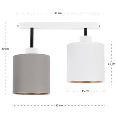 Lampa sufitowa 37 x 15 x 30 cm dwupunktowy spot gwint E27 biała z szaro-białymi abażurami do salonu - Miniaturka zdjęcia nr 4