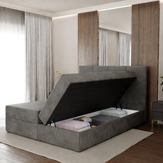 Łóżko kontynentalne 180x200x113 cm tapicerowane podwójne z materacem szare - Miniaturka zdjęcia nr 4