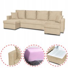 Narożnik Bella BIG 298x74x140 cm kształt U z funkcją spania i przechowywania Angel beżowy - Miniaturka zdjęcia nr 2