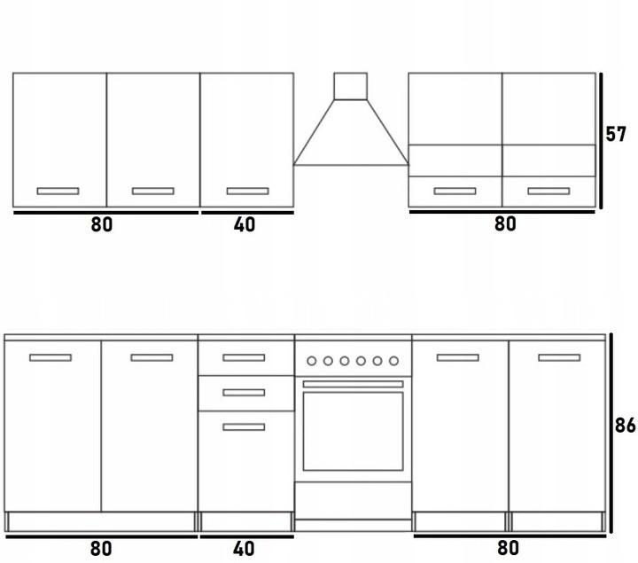 Zestaw mebli kuchennych górnych i dolnych gotowy 6 szt biel mat komplet szafek z blatami dąb kamienny czarne uchwyty do kuchni  nr. 4