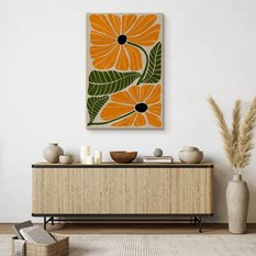 Obraz Na Płótnie Pomarańczowe Kwiaty Liście Styl Boho Natura 80x120cm - Miniaturka zdjęcia nr 7