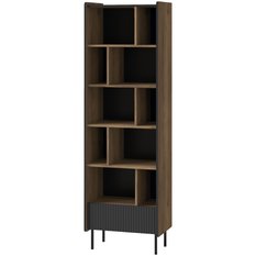 Regał 59x40x190,7 cm Prestigo z wieloma półkami i szufladą orzech i czarny mat do salonu lub pokoju czy sypialni - Miniaturka zdjęcia nr 1