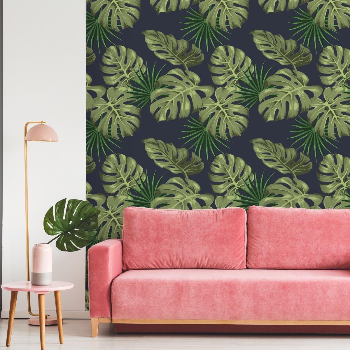 Tapeta do salonu egzotyczne liście monstera zieleń, dekoracja do salonu nr. 3