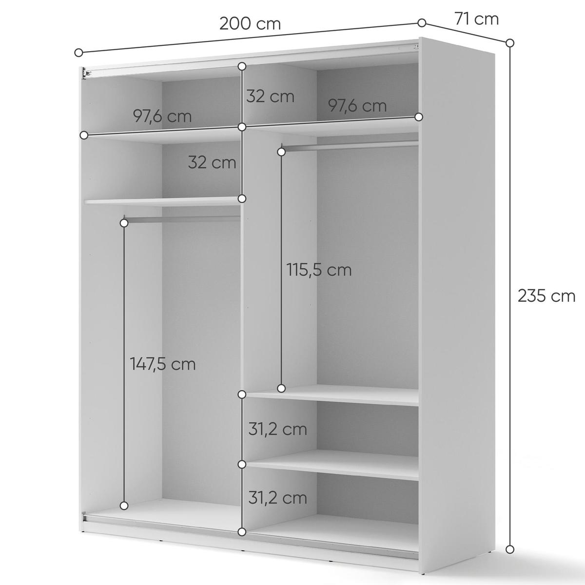 Szafa z lustrem Maxi 200 cm do sypialni przedpokoju garderoby biały nr. 4