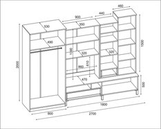 Meblościanka z szafą KUBA 270x207x53 cm zestaw mebli do salonu witryna RTV Ciemny orzech MDF  - Miniaturka zdjęcia nr 2