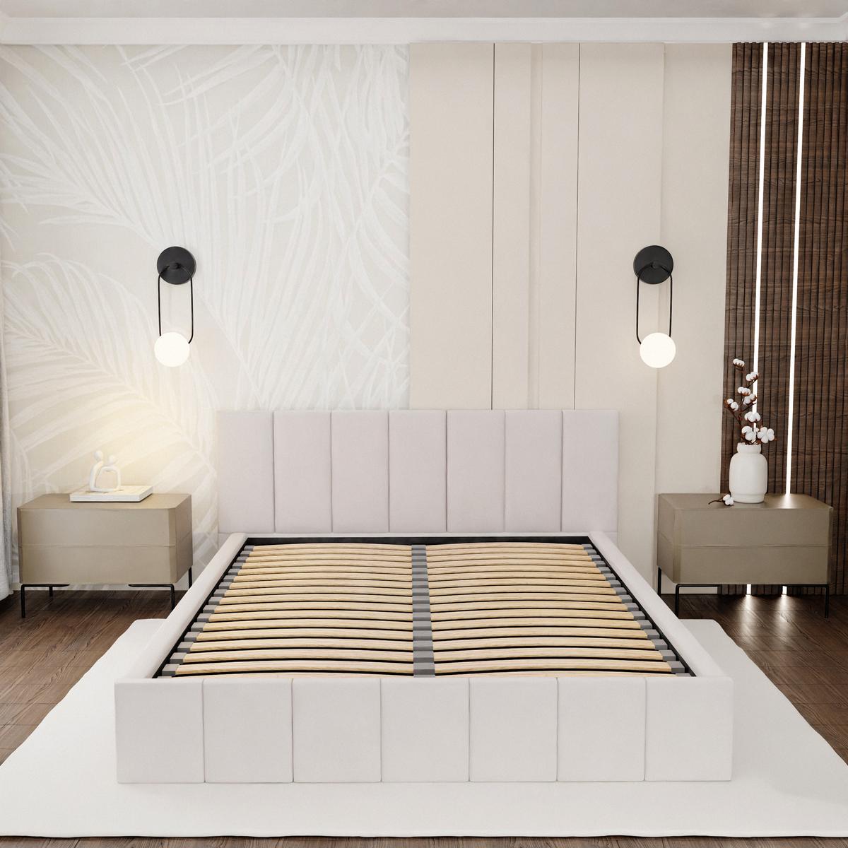 Łóżko tapicerowane 160x200 premium z pojemnikiem do sypialni kremowe wezgłowie 107 cm nr. 5