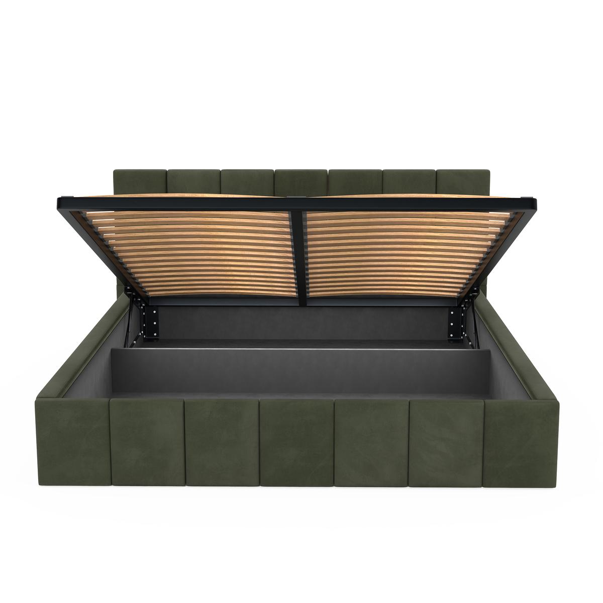 Łóżko tapicerowane 160x200 premium z pojemnikiem do sypialni khaki wezgłowie 107 cm nr. 12