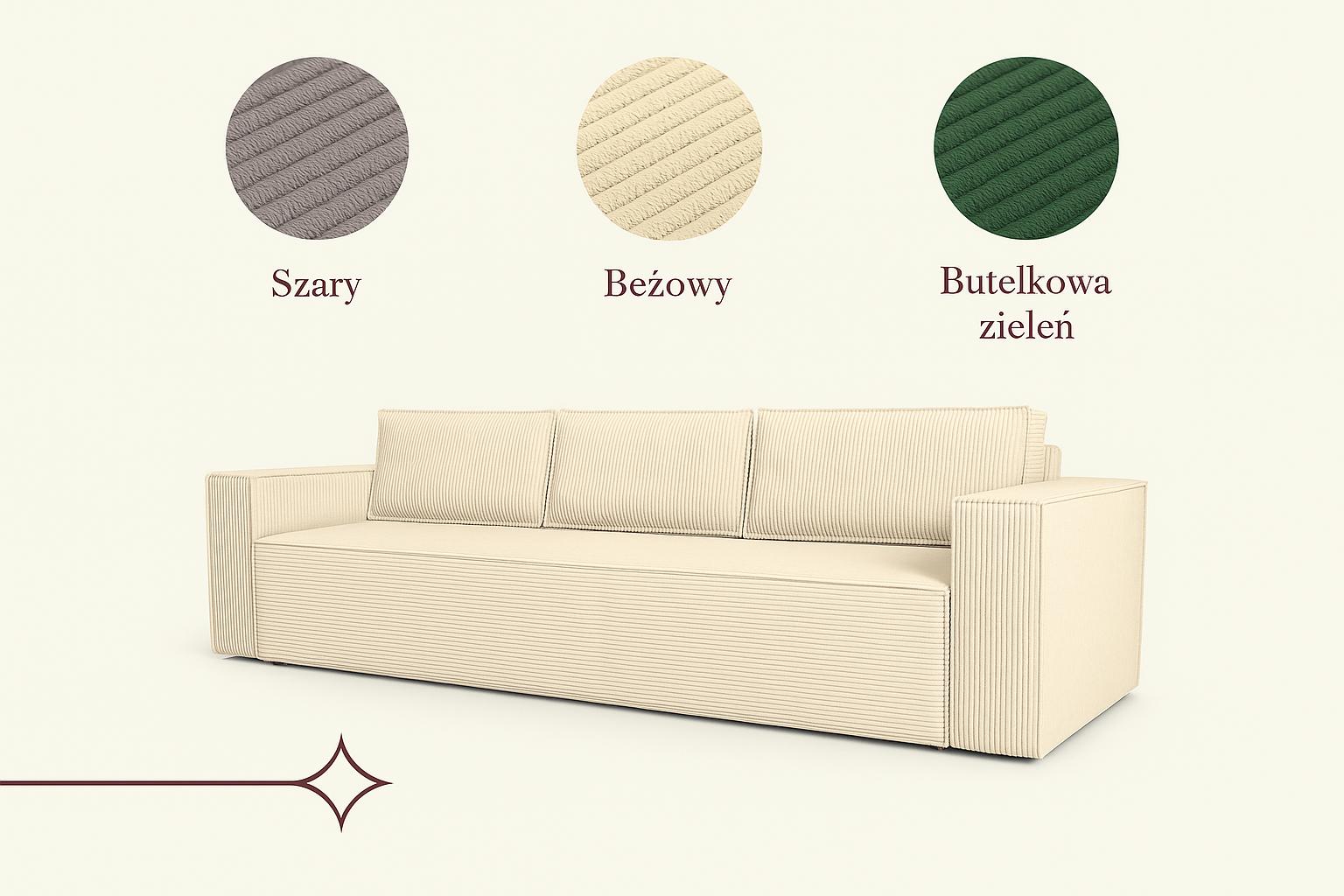 Kanapa 3-osobowa rozkładana Verona 248x52x93 cm wersalka z funkcją spania i pojemnikiem sprężyny bonell sztruks beżowa do salonu WERONA nr. 14