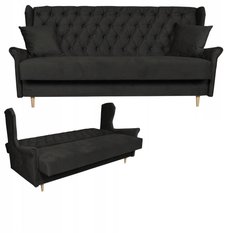Kanapa z funkcją spania GAJA 212x95x93 cm uszak rozkładana wersalka pikowana z poduszkami AURA czarny - Miniaturka zdjęcia nr 3