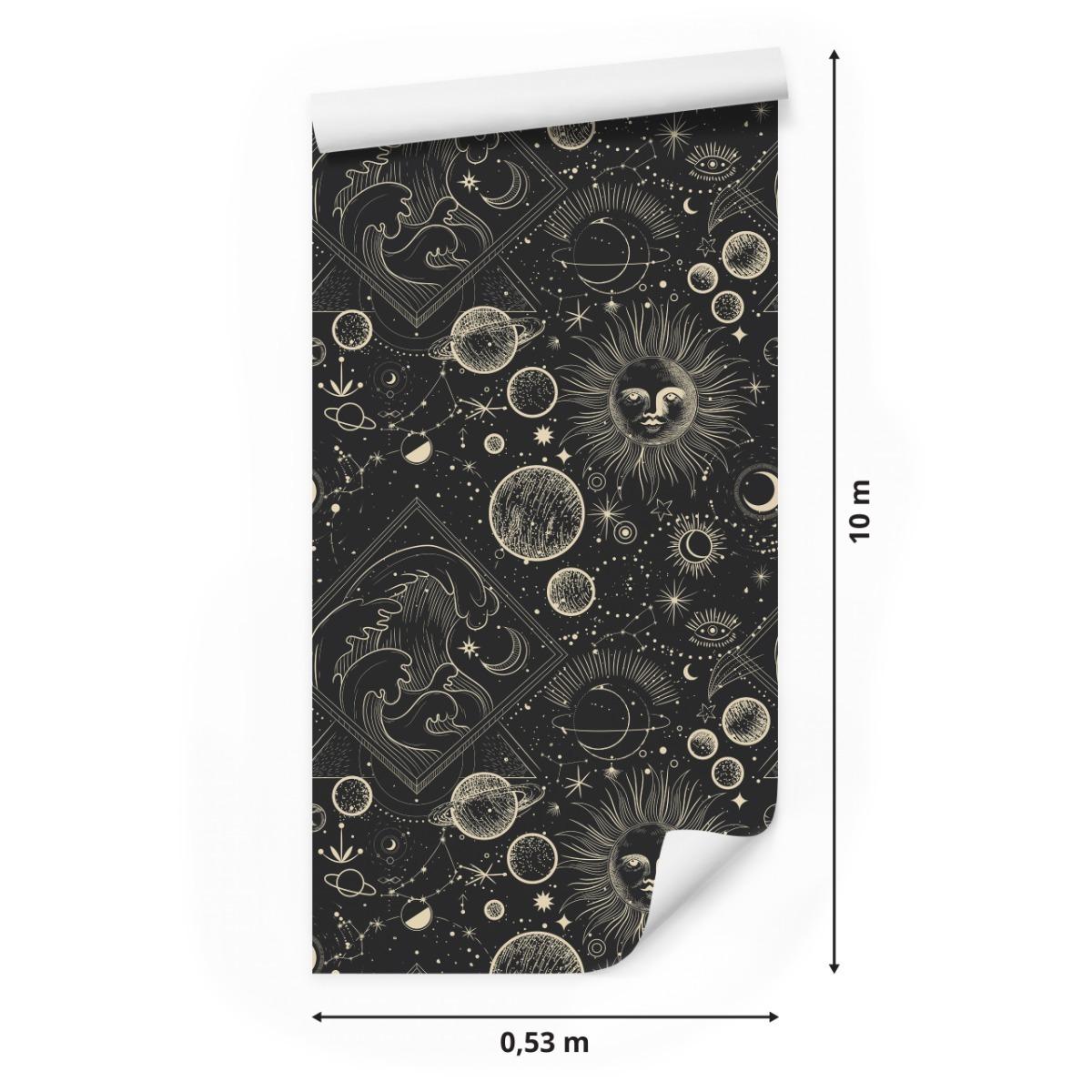 Tapeta W Rolce KSIĘŻYCE Planety Fale Szkic Boho  nr. 2