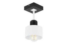 Lampa sufitowa 12x12x25 cm jednopunktowy spot z drewna i metalu gwint E27 biało-czarna do salonu - Miniaturka zdjęcia nr 1