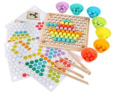Układanka edukacyjna dla dzieci drewniana mozaika z kulek kolorowe montessori 77 elementów 24x5x23cm