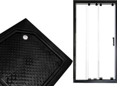 Szklane drzwi prysznicowe do wnęki LOFT 90cm czarne lewe z brodzikiem