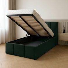 Łóżko Pojedyncze 90x200cm łóżko tapicerowane z pojemnikiem butelkowa zieleń do sypialni wezgłowie 120 cm - Miniaturka zdjęcia nr 2