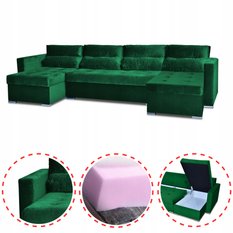 Narożnik Varius BIG 297x74x140 cm kształt U z funkcją spania i przechowywania do salonu Royal zieleń - Miniaturka zdjęcia nr 2