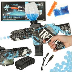 Pistolet na kulki żelowe wodne karabin niebieski zasilanie bateryjne USB 550szt. 7-8mm dla dzieci 32,5x14,5x7 cm