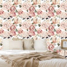 Tapeta Do Sypialni Różowe KWIATY Róże Peonie Hortensje Styl Vintage  - Miniaturka zdjęcia nr 7