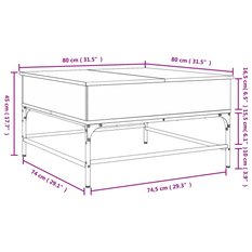 Stolik kawowy 80x80x45 cm z rozkładanym blatem ze schowkiem dąb sonoma do salonu - Miniaturka zdjęcia nr 11