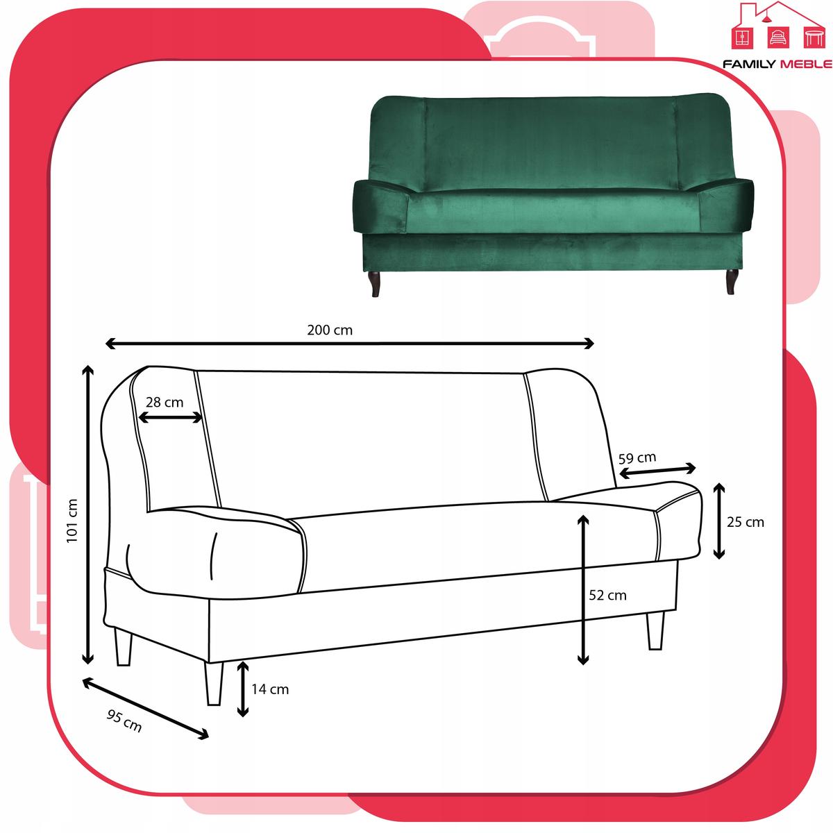 Wersalka SARA 200x95 cm butelkowa zieleń rozkładana kanapa z pojemnikiem sofa do salonu Monolith nr. 9