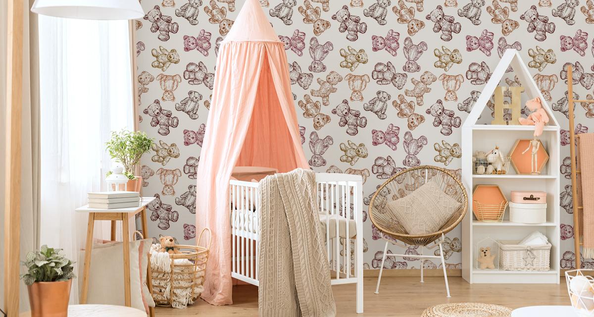 Tapeta Do Pokoju Dzieci Szkicowane PLUSZOWE Misie  nr. 8