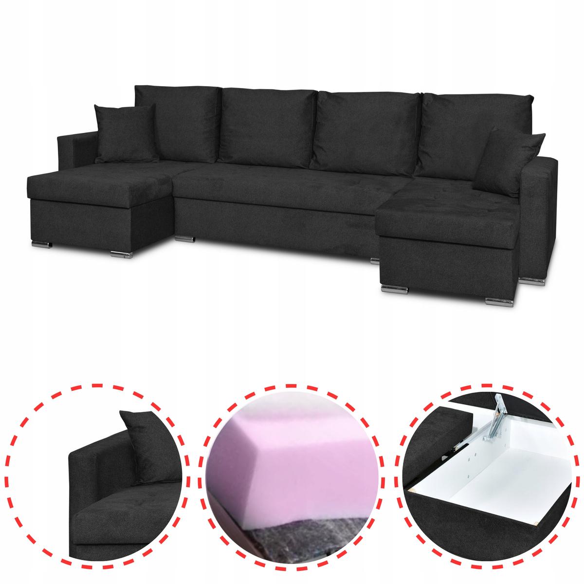 Narożnik Bella BIG 298x74x140 cm kształt U z funkcją spania i przechowywania Angel czarny nr. 2