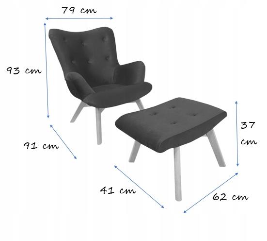 Fotel uszak Spectra 79 cm skandynawski zestaw z podnóżkiem granatowy nr. 2