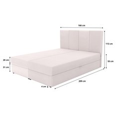 Łóżko kontynentalne 160x200x113 cm tapicerowane podwójne z materacem kremowe - Miniaturka zdjęcia nr 16