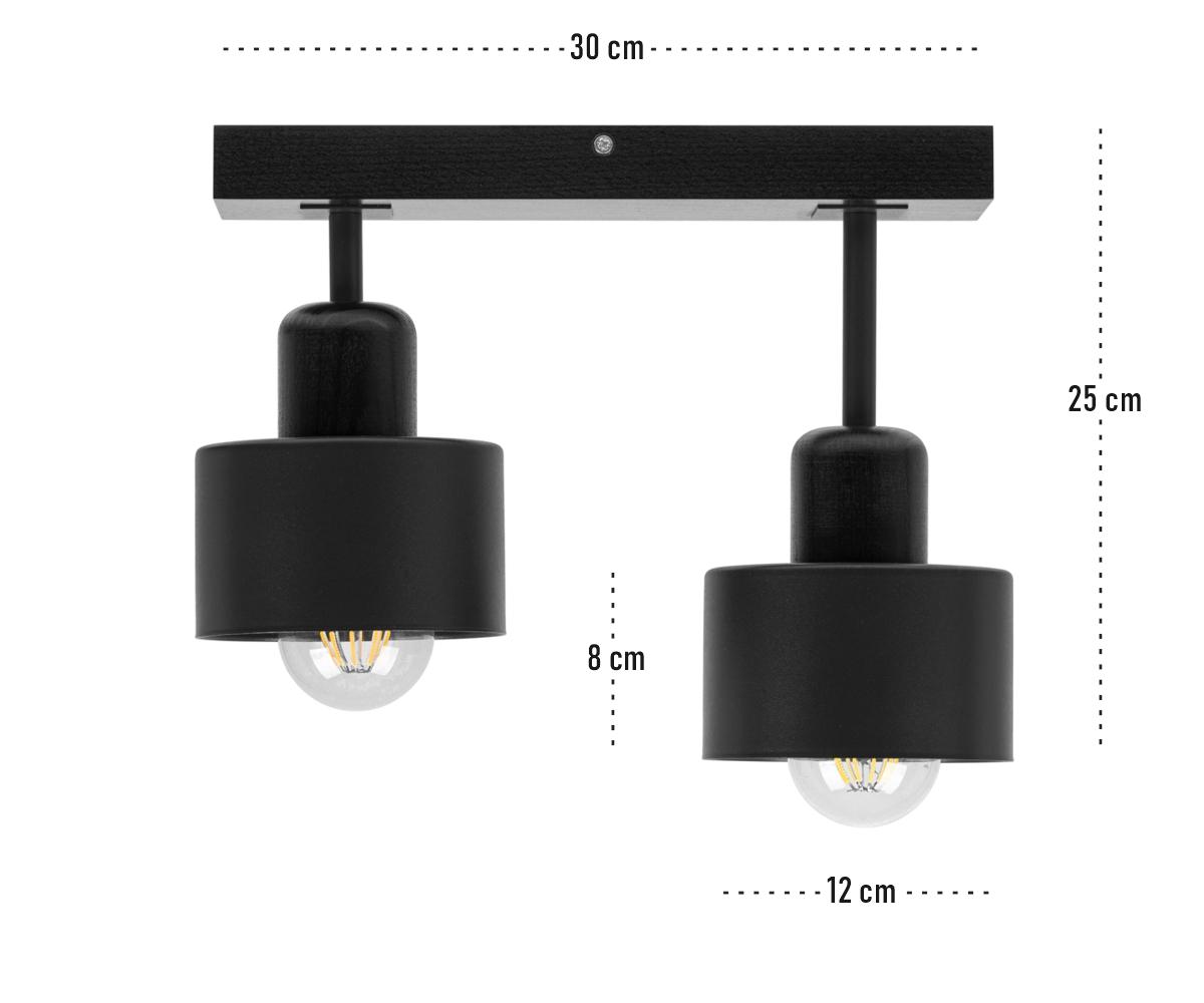 Lampa sufitowa 30x12x25  cm dwupunktowy spot z drewna i metalu gwint E27 czarna do salonu nr. 3