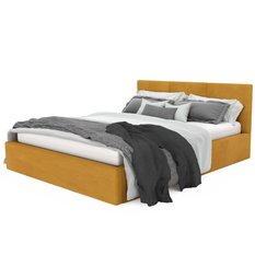 Łóżko tapicerowane 140x200x88 cm do sypialni podwójne schowek na pościel basic żółte - Miniaturka zdjęcia nr 10