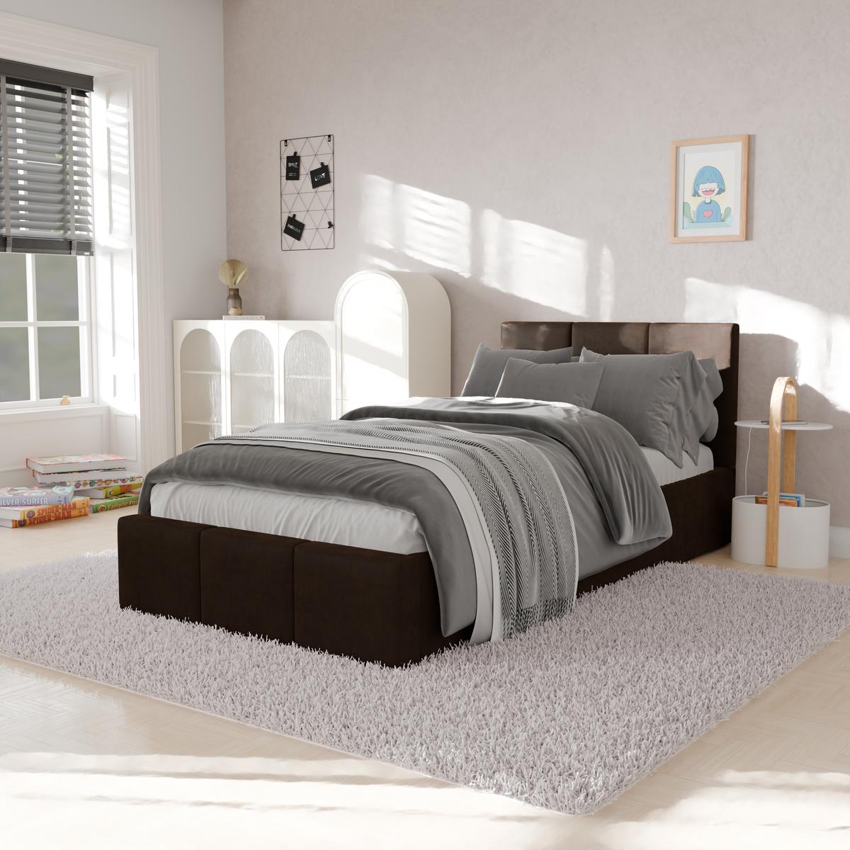 Łóżko Pojedyncze 90x200cm łóżko tapicerowane z pojemnikiem brązowe wezgłowie 88 cm nr. 4