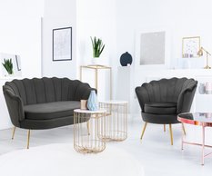 Sofa dwuosobowa 158x54x85cm muszla welurowa do salonu KRONOS szary - Miniaturka zdjęcia nr 3